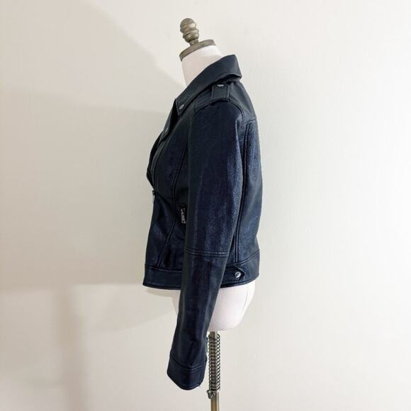 LOFT Black Faux Leather Biker Jacket Women's Size 4 EUC Zip Up Pockets - Picture 5 of 10